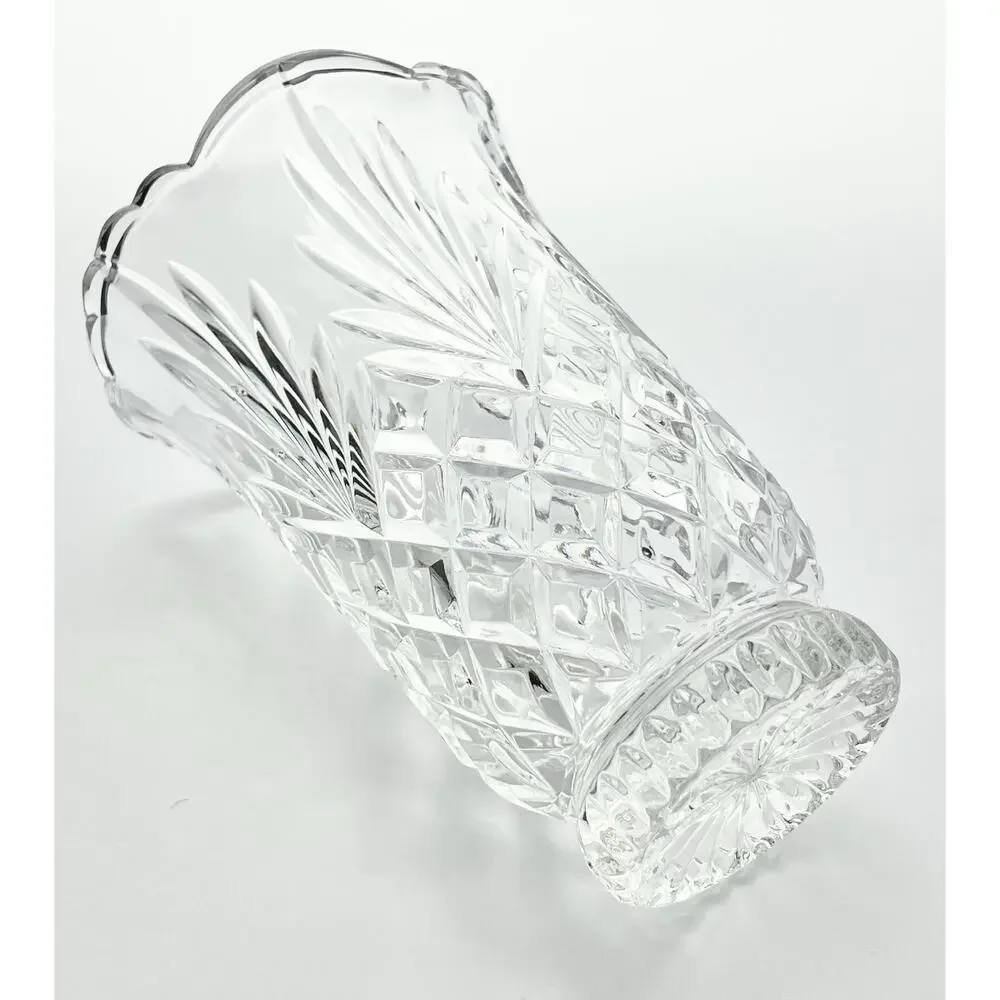 Vintage Tulip Flared Scalloped Footed Crystal Vase 6 3/4” Fan & Cross-Cross Cuts